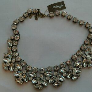 Natasha Clear Rhinestone Brass Chain Chunky Statement Necklace (399)
